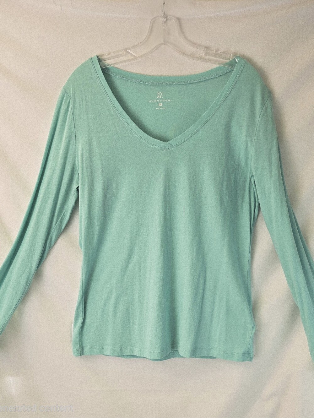 NY&C Mint Green V-Neck Long Sleeve Cotton Tee Shirt - Size XL - Picture 2 of 10